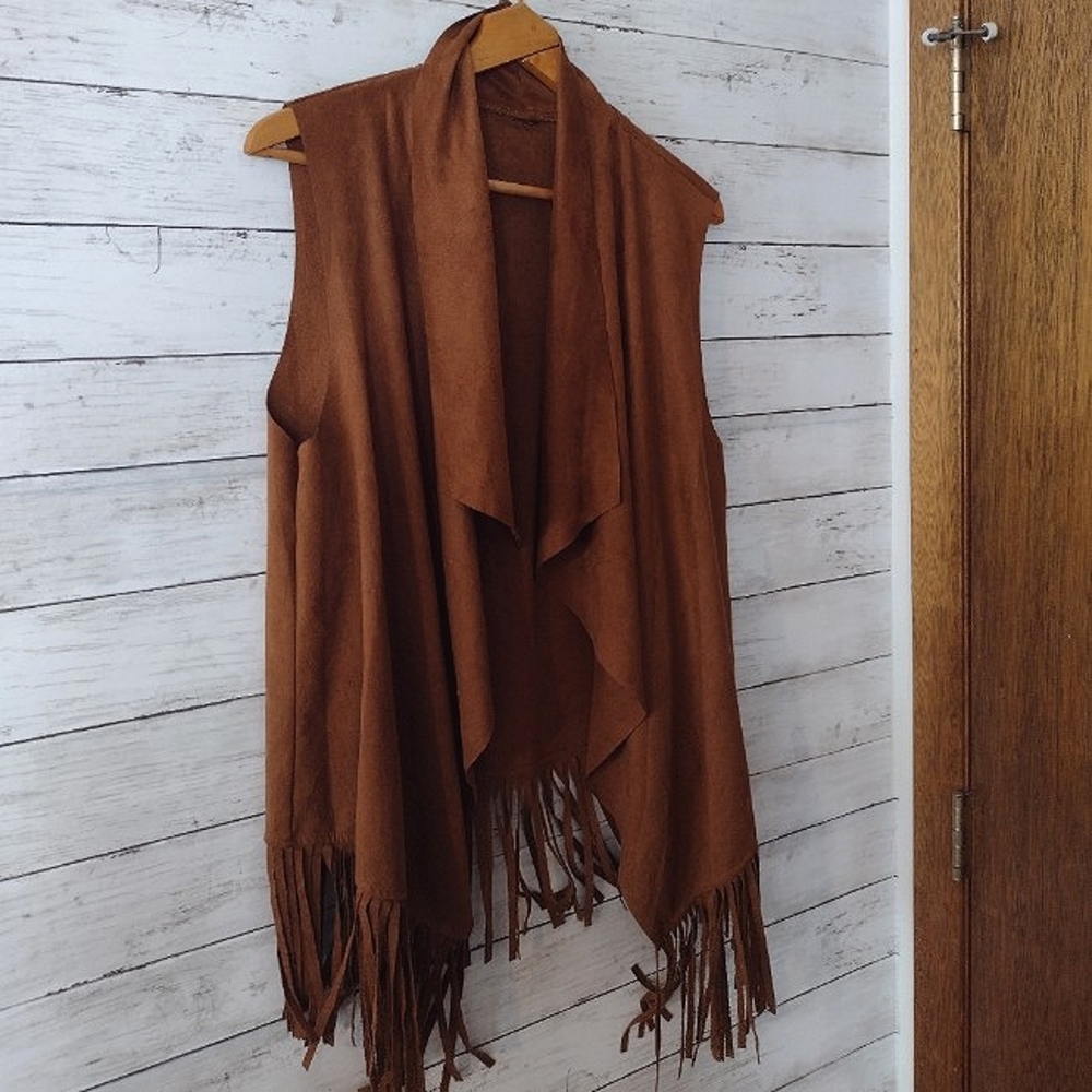 Women's Large Brown Fringe Vest